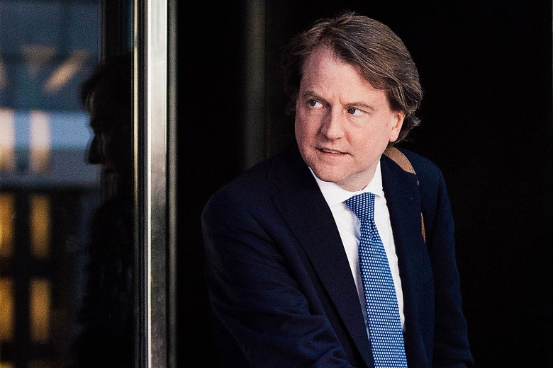 Don McGahn, lawyer for Donald Trump and his campaign, leaves the Four Seasons Hotel after a meeting with Trump and Republican donors on June 9, 2016, in New York City.